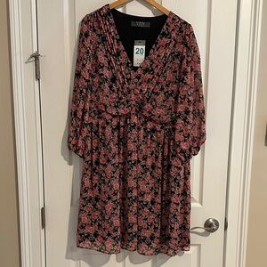 Primary Black and Pink Floral Long Sleeve Dress NWT